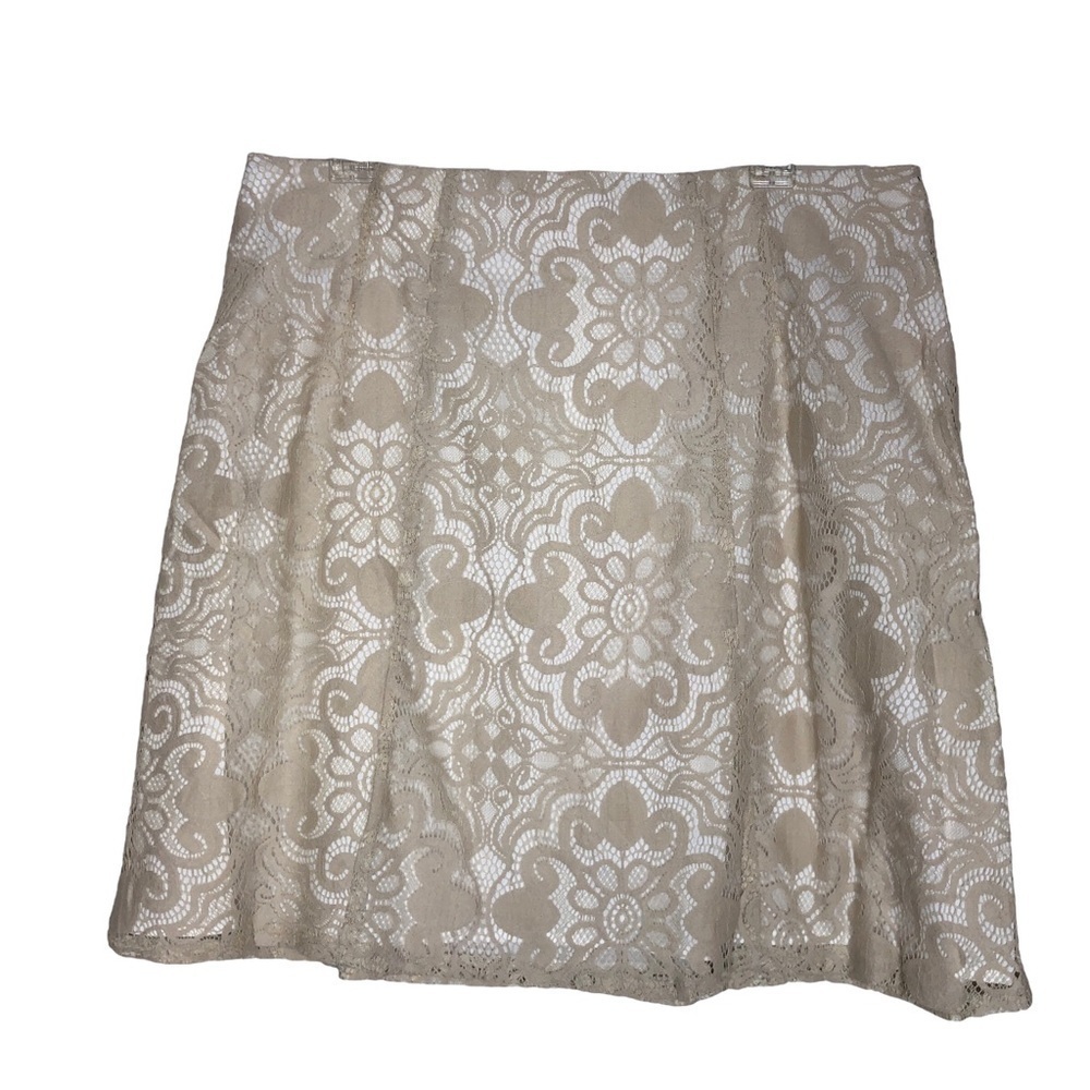 NEW YORK & COMPANY - ivory & white lace overlay cotton skirt metal zip- size 12